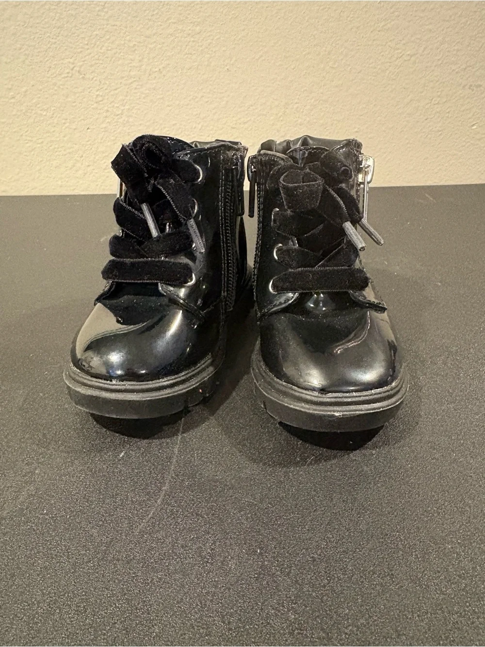 Wonder Nation Girls Boots Infant Size 4 Black Patent Leather Sparkle Zipper